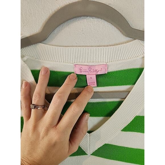 LILLY PULITZER Sweater Womens Small Green Lightweight Pullover Cotton Y2k Stripe - Picture 3 of 4